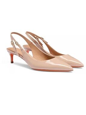 Santoni Women's Patent Leather Mid-Heel Slingback Pink Nude Sz.9